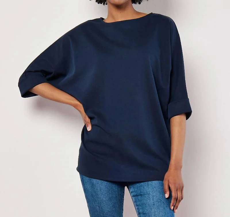 Jersey Knit Batwing Top In NavyKnit Sheer