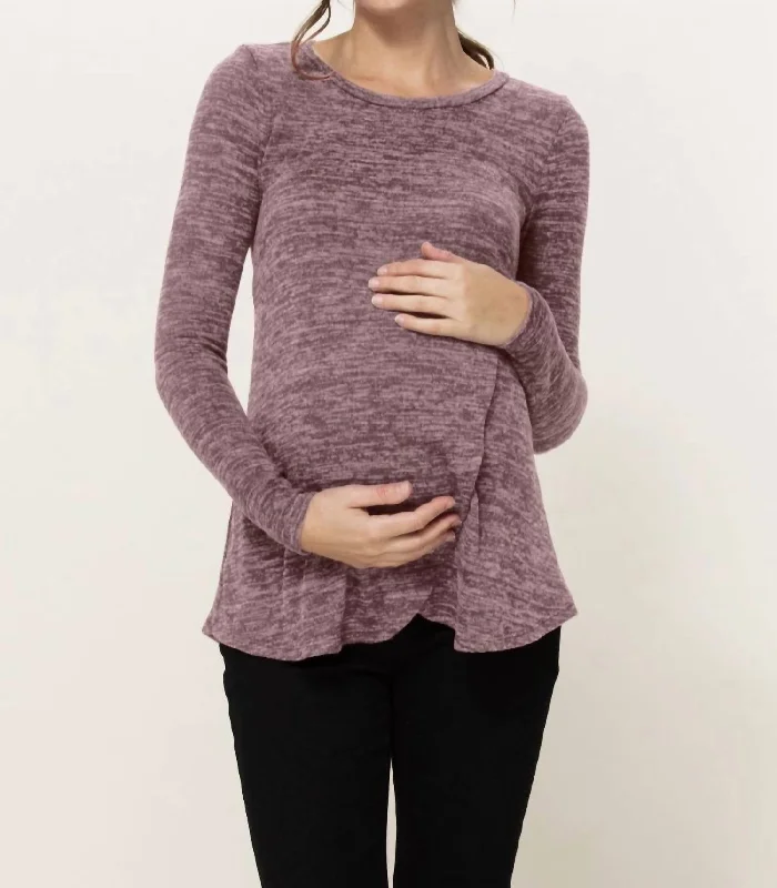 Layered Knit Maternity And Nursing Top In MauveKnitted Sweater