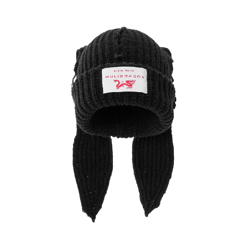 Street Solid Color Rabbit Knitted HatKnitted V-Neck