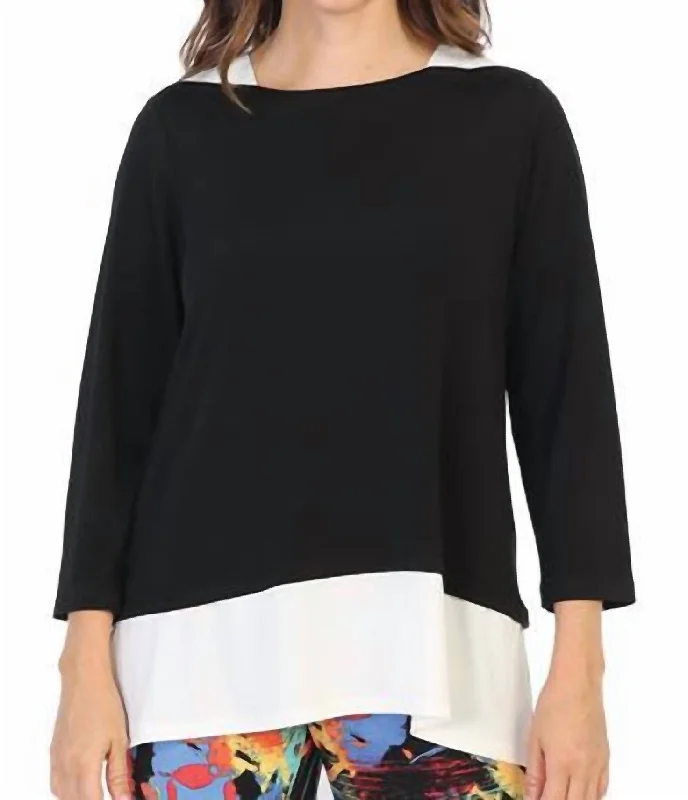 Ity Knit Contrast Top In Black/ivoryKnit Pullover