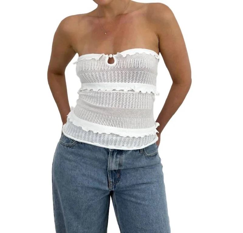 Knit Tiered Ruffle Tube Top In IvoryKnit Tee