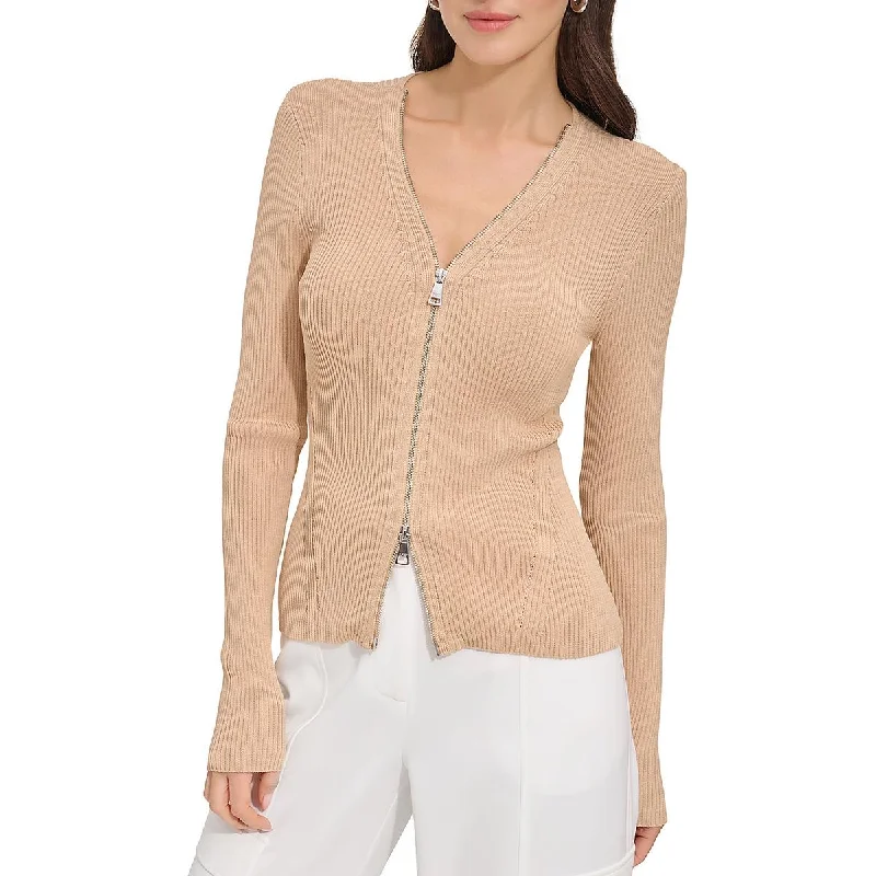 Womens Ribbed Knit Zipper Pullover TopKnit Spring