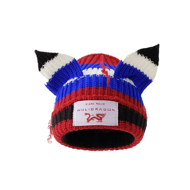 High Street Contrast Color Cat Knitted BeanieKnit Round Neck