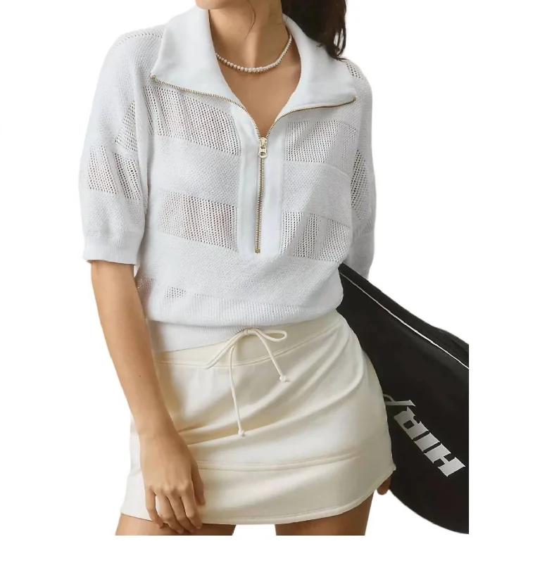 Kembria Half Zip Knit Top In WhiteKnit Shirt