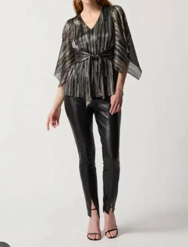 Pleated Foil Knit Top In Black GoldKnitted Casual