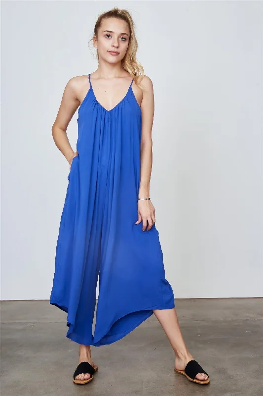 Royal Blue Bohemian V-neck Spaghetti Strap Long Jumpsuit /1-2-2VNeckTopPlatinum