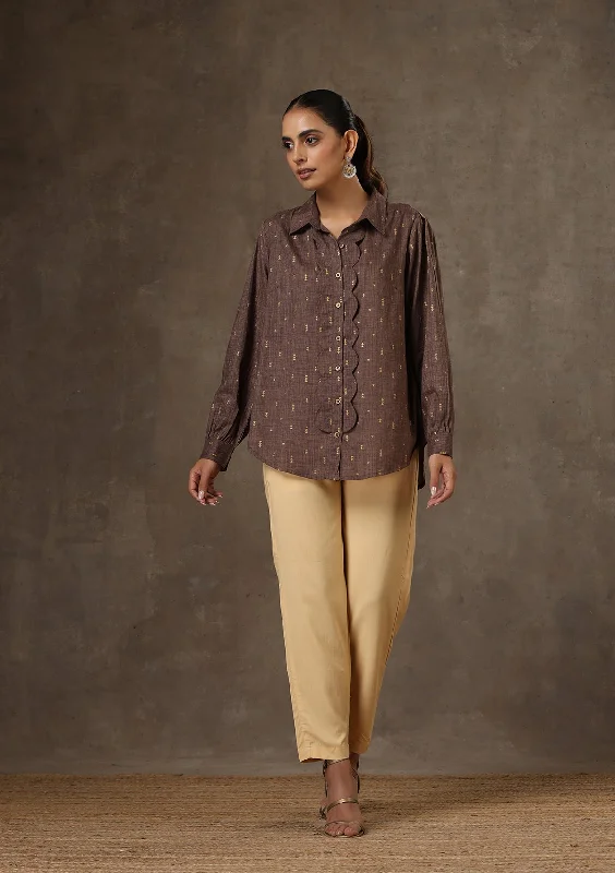 HOC Crafts Rayon Printed Women's Shirt - BrownOutdoor Shirts