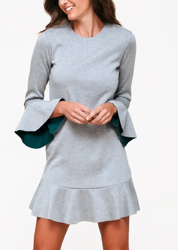 Bell Sleeve Shift Dress In Heather GreyFleece-lined Dress