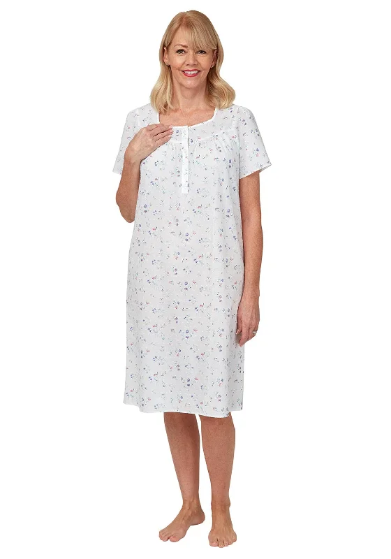 Marlon Floral Cotton Short Sleeve Nightdress, White MultiModern Dress