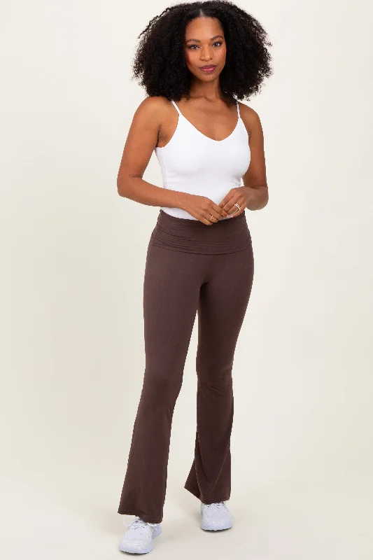 Convertible PantsBrown Fold Over Waistband Flared Pants