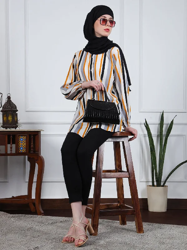 Nabia Multi-Color Front Open Striped Modest Shirt for WomenGym Shirts