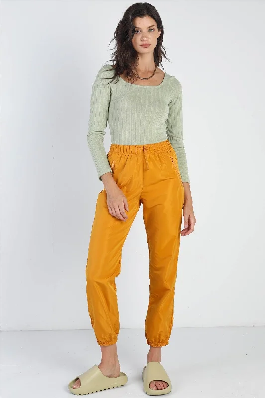 SweatpantsMustard Glossy High Waist Cargo Jogger Pants /2-2-2