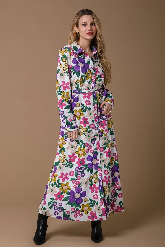 Bright Flower Maxi Shirt DressKnit Sleeveless