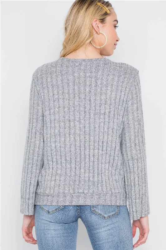 Heather Grey Knit Long Sleeve Soft Sweater /2-2-2