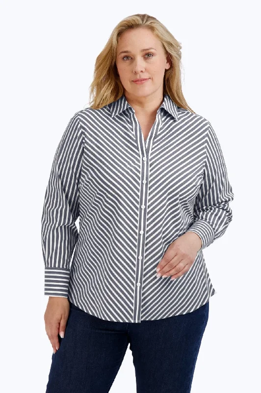 Mary Plus No Iron Stretch Stripe Long Sleeve Shirt, Black/White StripePolyester Shirts