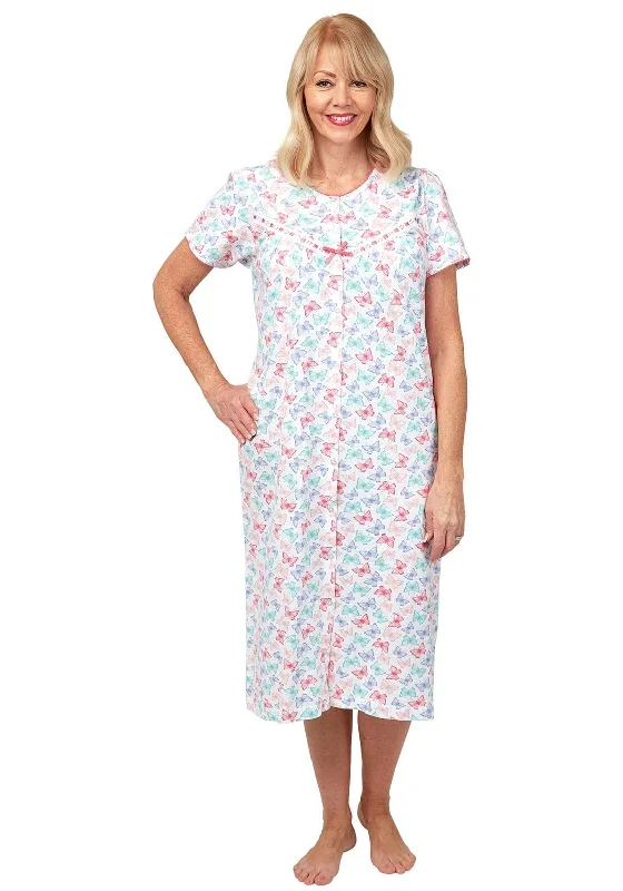 Marlon Butterfly Pattern Button Up Nightdress, Pink MultiRetro Dress