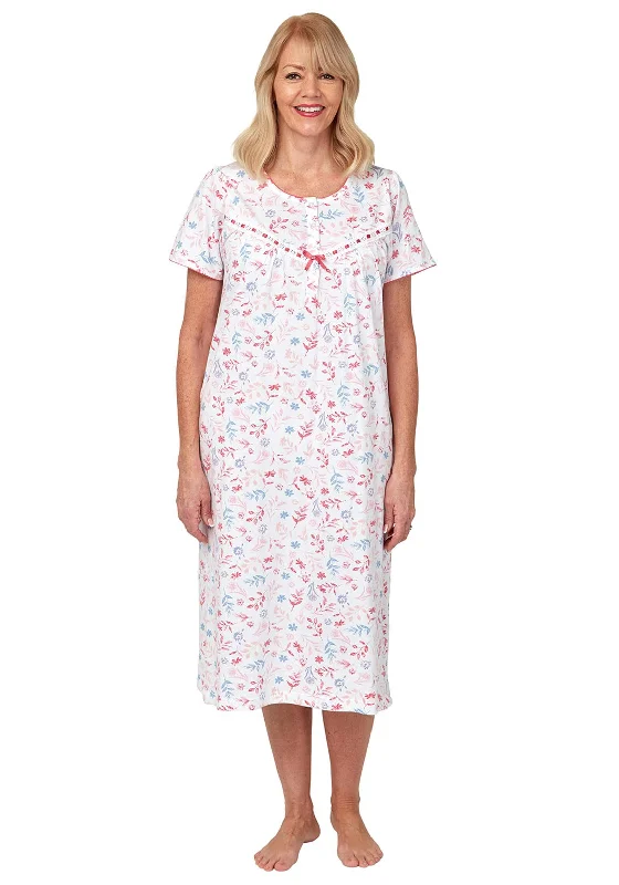 Marlon Floral Short Sleeve Nightdress, White and PinkRetro Dress