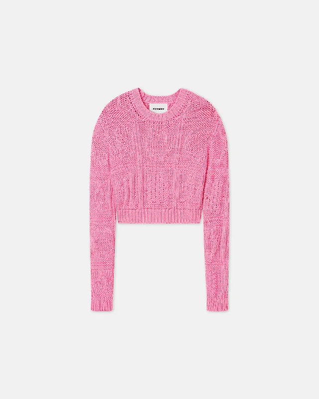 Lyssa - Sale Cable-Knit Cotton-Blend Sweater - PinkKnitted Chunky