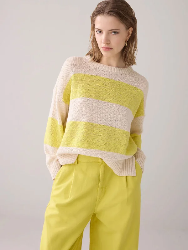 Summum Striped Jumper Ivory & YellowKnit Solid