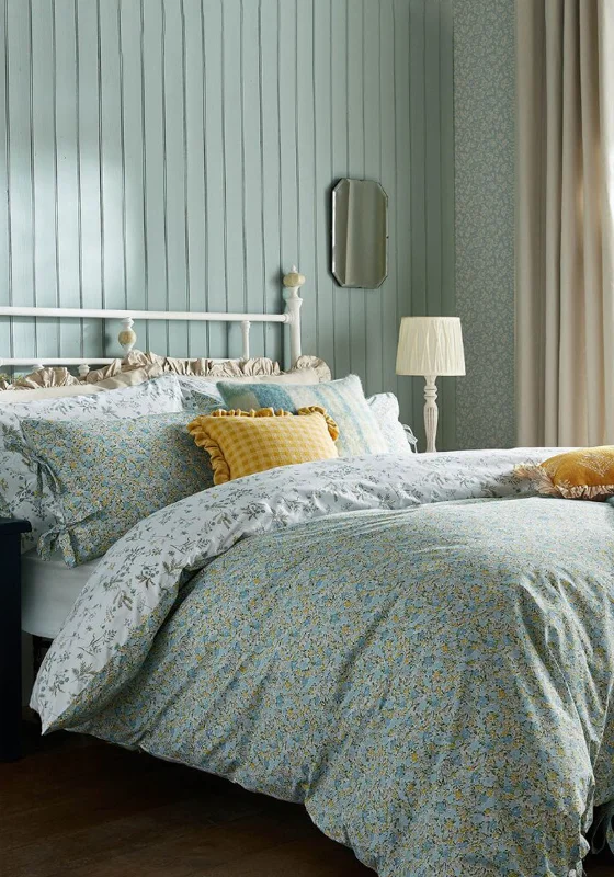 Laura Ashley Loveston Printed Floral Duvet Cover Set, Newport Blue