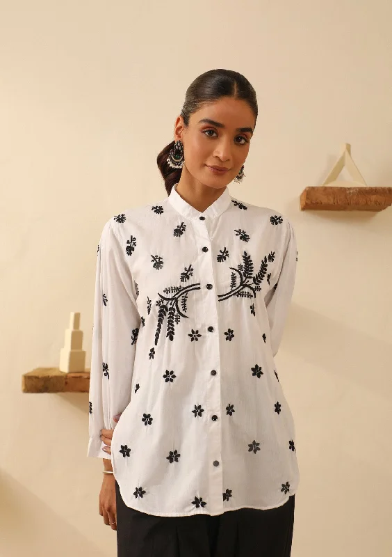 Cotton Chikankari Solid Women's Shirt - WhitePrinted Shirts