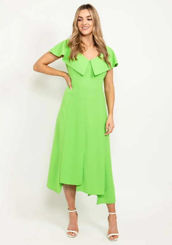 Kameya Button Back Folded Neck Midi Dress, GreenTulle Dress