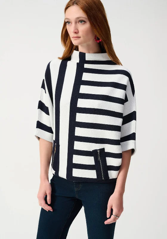 Joseph Ribkoff Jacquard Stripe Knit Jumper, NavyKnitted Button-Up