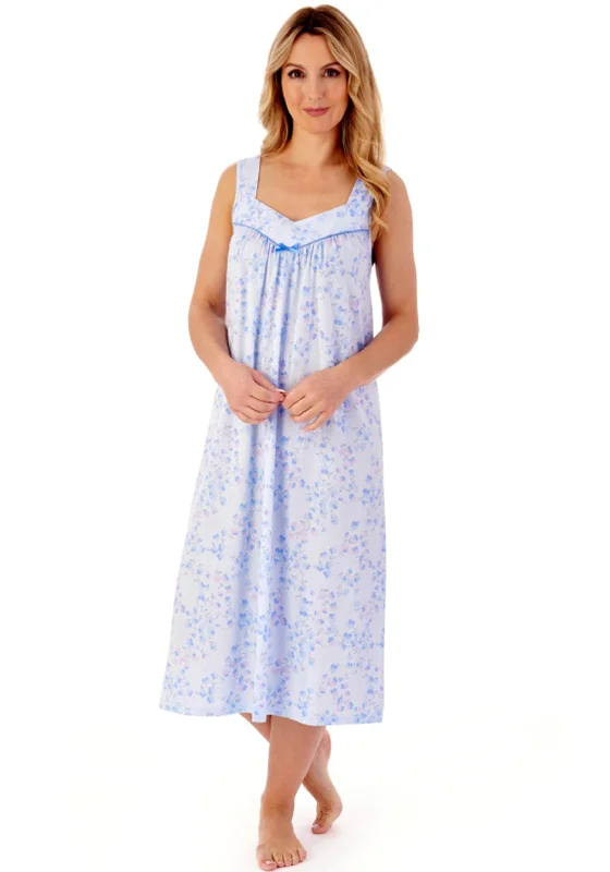 Slenderella Floral Vine Sleeveless Night Dress, BlueSatin Dress