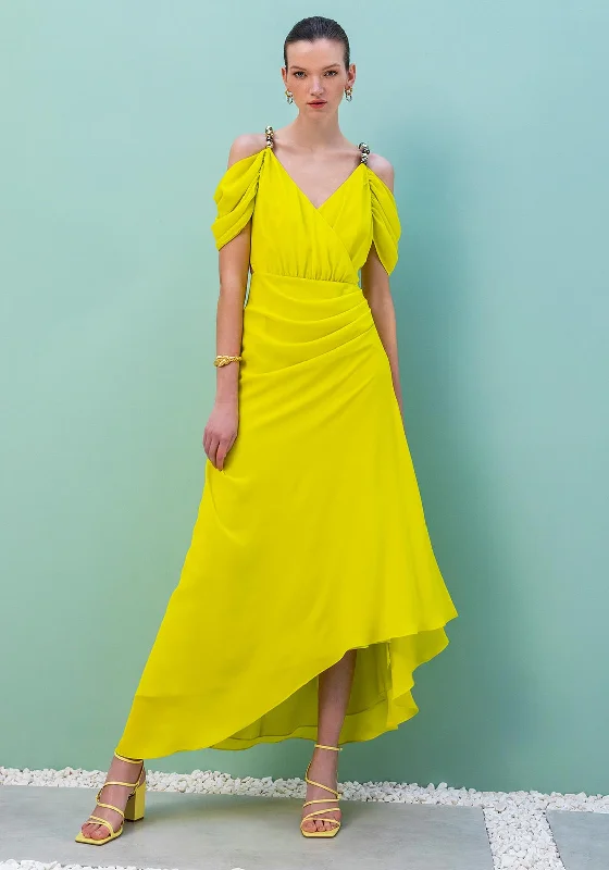 Kameya Bead Strap Cold Shoulder Maxi Dress, YellowPlaid Dress