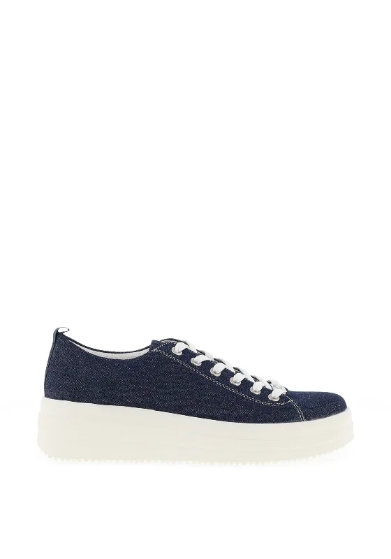 Denim high waistRemonte Woven Platform Trainers, Dark Denim Blue