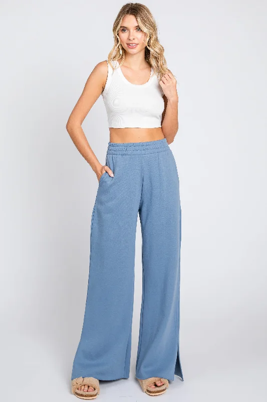 JeggingsBlue Soft Wide Leg Side Slit Sweatpants