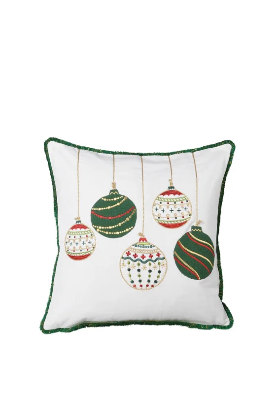 Coach House Set of 2 Baubles Christmas Cushion Cover, Green Multi