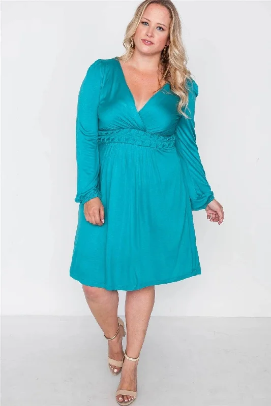 Plus Size Shoreline Turquoise Long Sleeve Dress