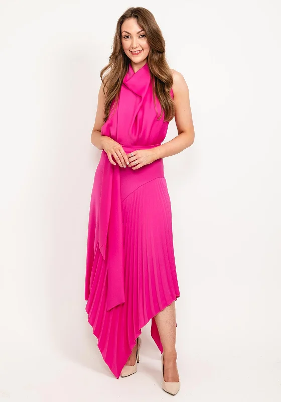 Kevan Jon Perla High Neck Pleat Maxi Dress, FuchsiaBridal Gown