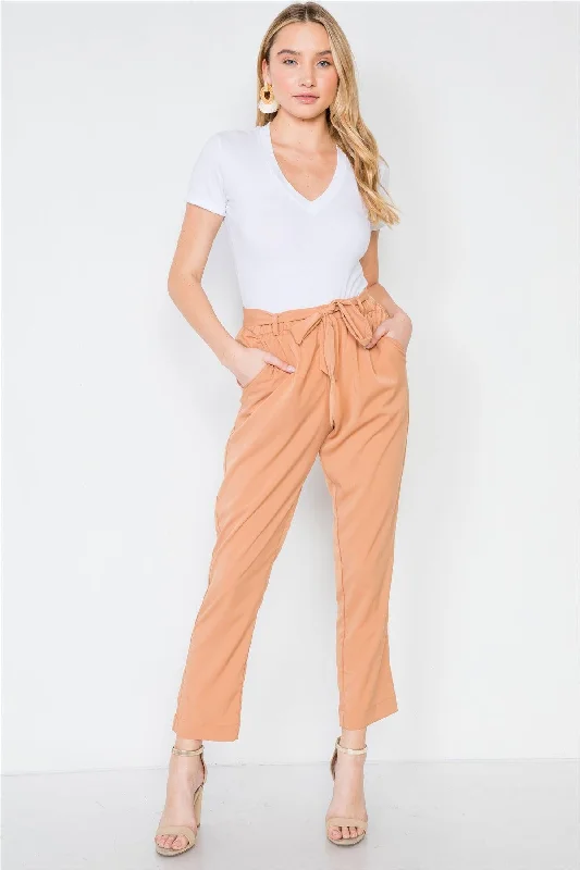 Frayed PantsCamel High-Waist Font-Tie Pants /2-2-2