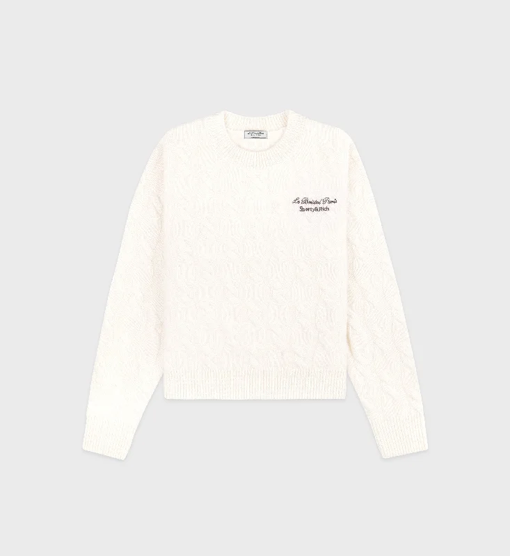 Faubourg Cableknit Wool Cashmere Crewneck - Cream/ChocolateKnit Jumper