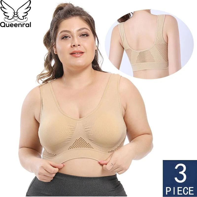 Great Deal 3pcs Women's Bras - Plus Size Bra With Pads - Seamless Active Brassiere Bra (TSB2)(TSB3)Sequined Shirts