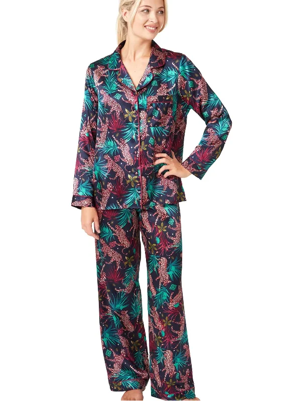 Indigo Sky Jungle Cheetah Print Pyjama Set, Navy