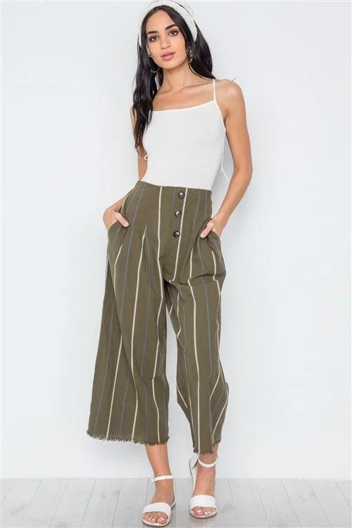 SweatpantsOlive Stripe High-Waist Wide Leg Boho Pants /3-1-1