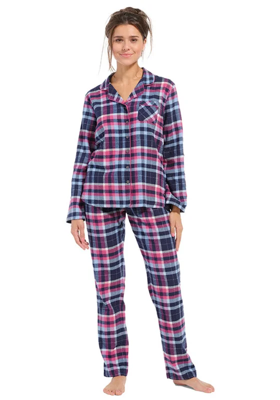 Rebelle Check Flannel Pyjama Set, Dark Pink