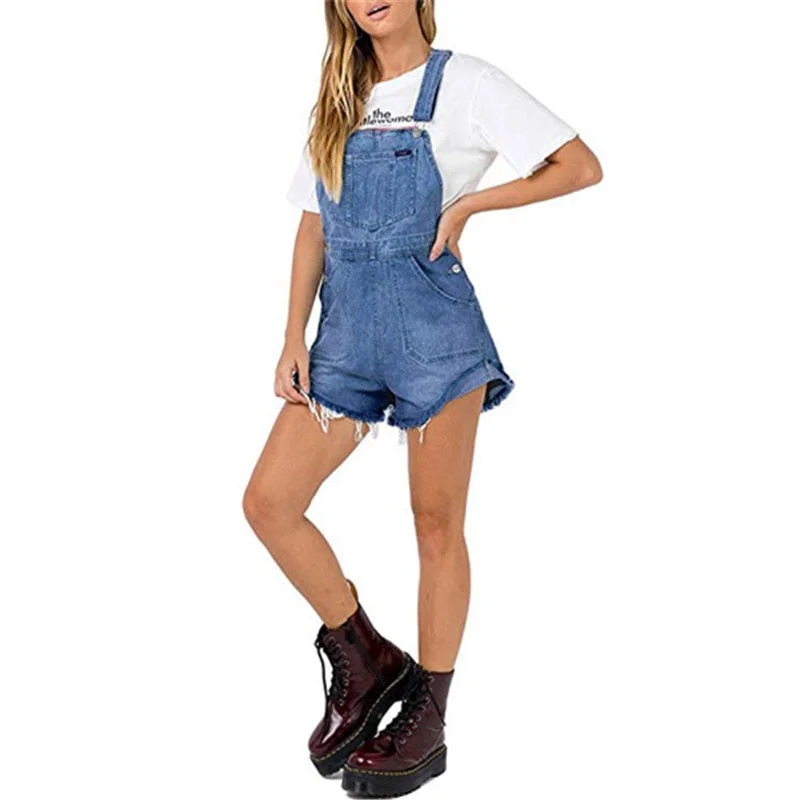 Denim with beltSummer  Women Denim Straps Shorts 2019 Street Wear Overalls Harajuku Jean Rompers Female Girls Tassel Jumpsuits summer new