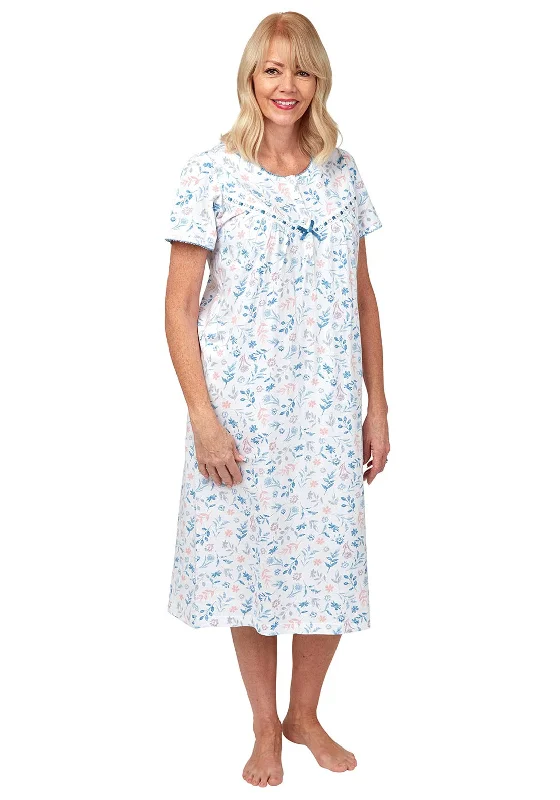 Marlon Floral Short Sleeve Nightdress, White and BlueFormal Dress