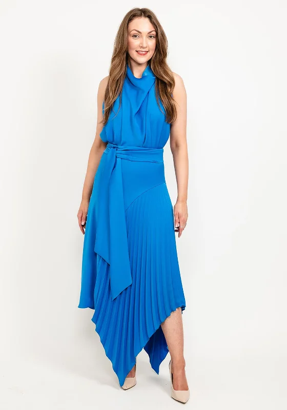 Kevan Jon Perla High Neck Pleat Maxi Dress, New BlueBall Gown