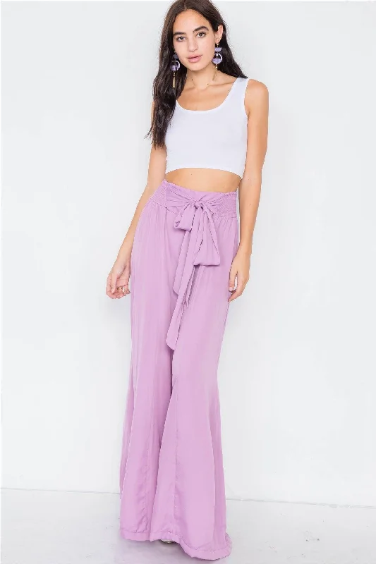 Mom JeansSatin Lilac Wide Flare Leg Hight-Waist Pants /3-2-1