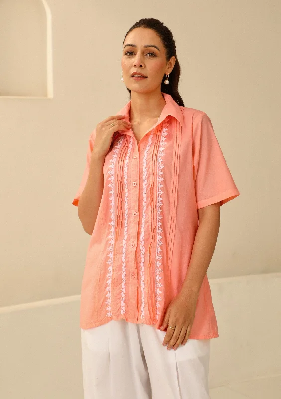 Cotton Chikankari Solid Women's Shirt - PeachSheer Shirts