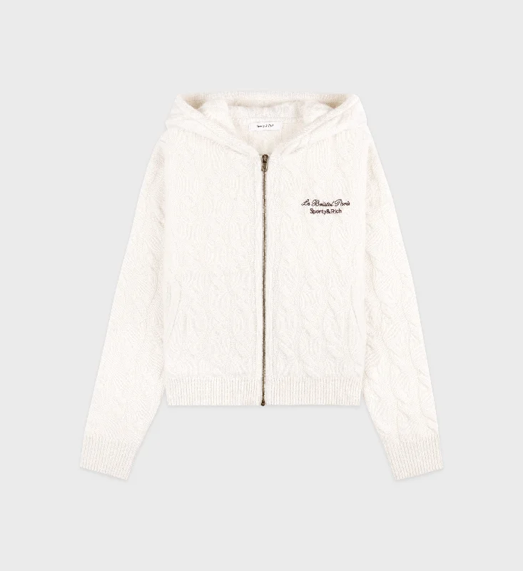 Faubourg Cableknit Wool Cashmere Zip Hoodie - Cream/ChocolateKnitted Pullover