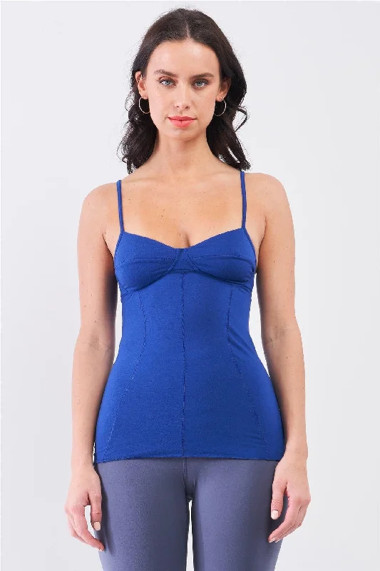 Blue Pop Sleeveless V-Neck Stitching Detail Basic Cami Top /1-2-3-2VNeckTopBlaze