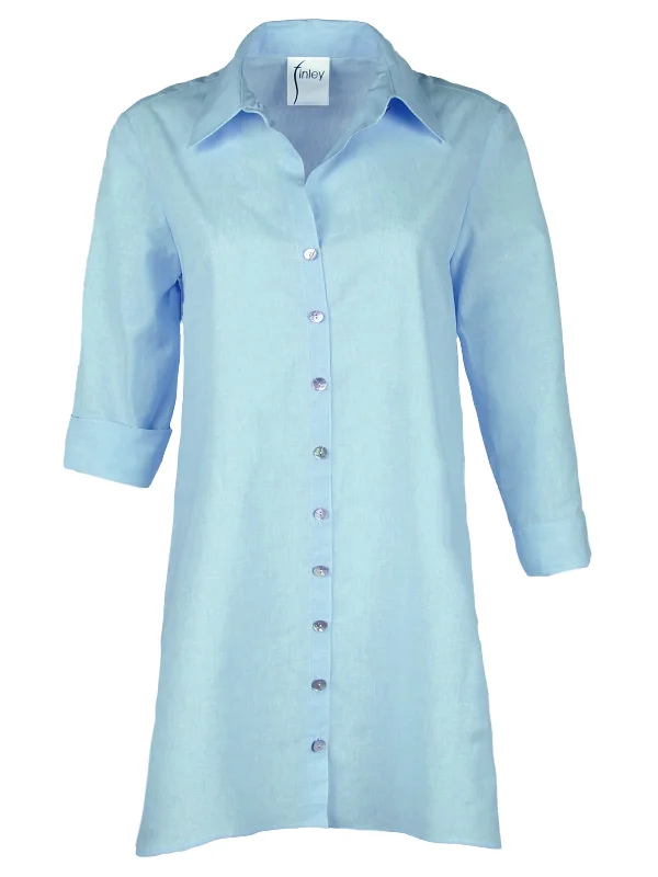 Trapeze Light Teal Oxford Shirt DressSatin Shirts