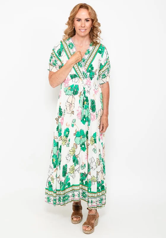 Seventy1 One Size Tropical Maxi Dress, Green MultiPeplum Dress