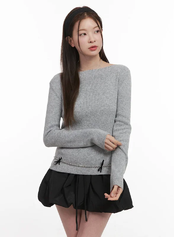 Elegant Boat-Neck Knit Sweater IJ530Knit Collared